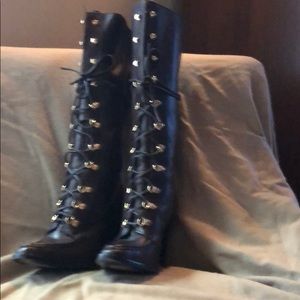 Michael Kors brown leather lace up boots